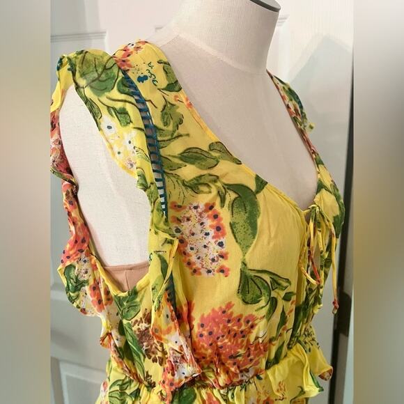 PLENTY by Tracy Reese Womens Boho Floral Ruffle Yellow Sungrove Maxi Dress - Picture 5 of 8